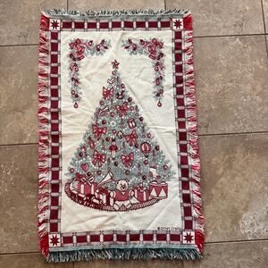 Vtg 90s Christmas wall hanging - woven tapestry Crown Crafts Christmas tree